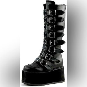 Black knee high platform buckle boots size 6.5